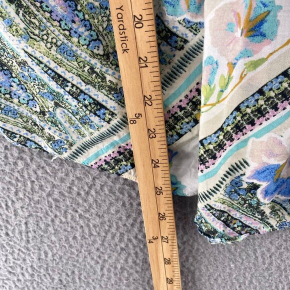Maeve Anthropologie Top Womens 12 Blue Multi Floral Pleated Short Kimono Sleeve - Picture 8 of 9